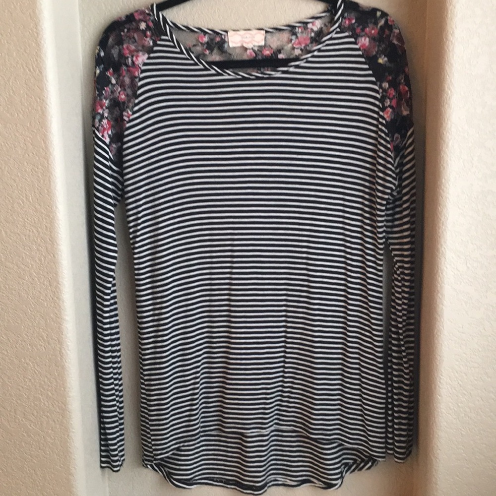 Lace Floral and striped shirt